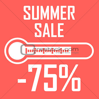 Special offer, summer discount in the form of a thermometer that shows seventy five percent. Summer Sale. Illustration of thermometer
