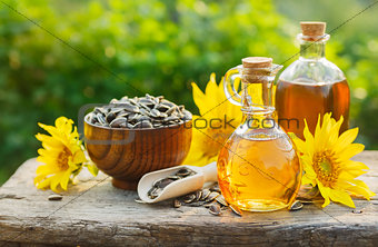 Sunflower oil with flowers