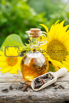 Organic sunflower oil in a small glass jar.