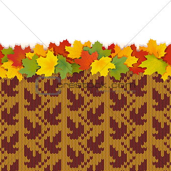 Vector Maple Leaves with Autumn Knitted Pattern 1