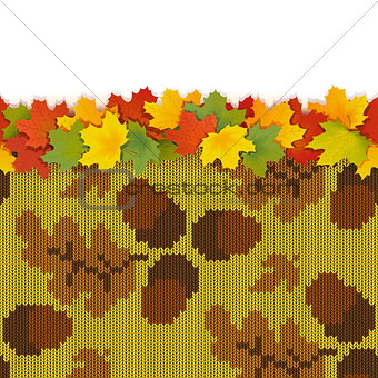 Vector Maple Leaves with Autumn Knitted Pattern 3