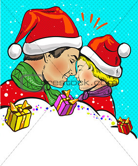 Father and son Christmas pop art comic vector