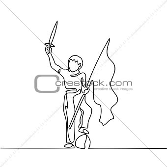 Young Boy Playing with sword and flag