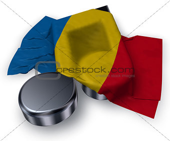 music note symbol and flag of romania - 3d rendering