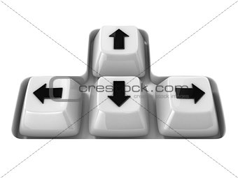 The four white keyboard arrows keys on a white background. Front