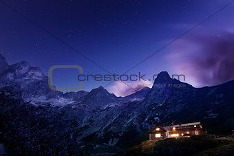 Night view on Tatra Mountains from Zelene pleso lake valley, Slovakia, Europe