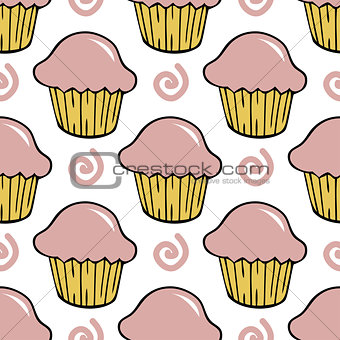 Strawberry pink cream cupcake seamless pattern