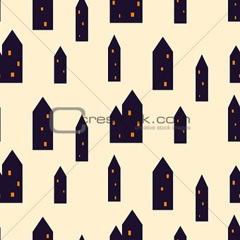Spooky houses seamless vector pattern.