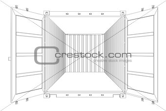 Open Empty Cargo Container. Wire-frame style