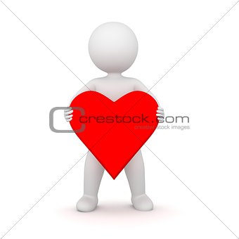 3D Rendering of a man holding a heart shape