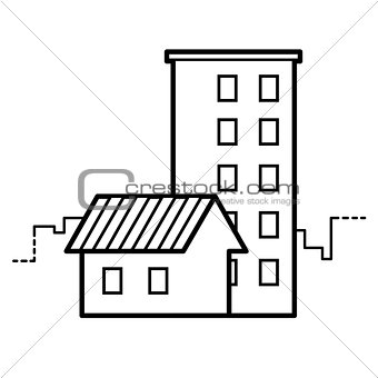 cottage and high-rise building line icon
