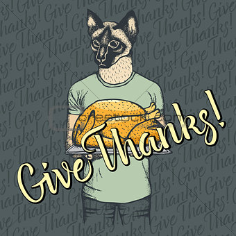 Vector illustration of Thanksgiving cat concept