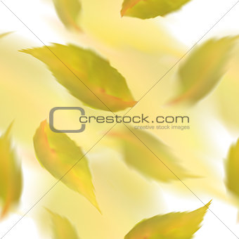 Yellow leaves seamless pattern. Blurred veector leaf on watercolor imitation background