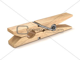 One wooden clothespin. 3D