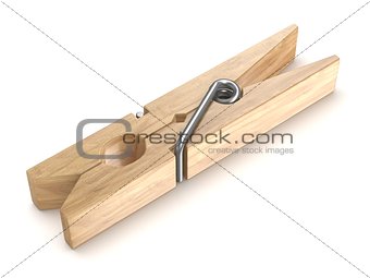 One wooden clothespin. 3D