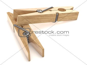 Two wooden clothespins. 3D