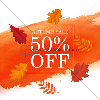 Autumn Sale Poster With Orange Blot And Autumn Leaves