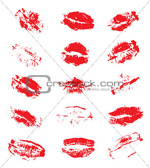 Lipstick Kiss Prints Isolated on White Background.
