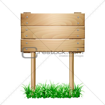Wooden signboard in a grass.