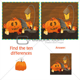 Find the ten differences between the two images with halloween pumpkins