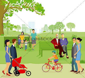 Groups of families and member in the park