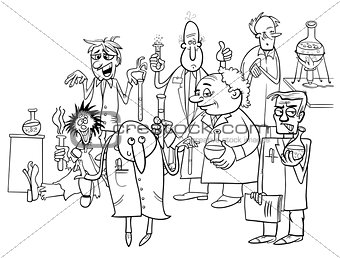 cartoon scientists characters coloring book