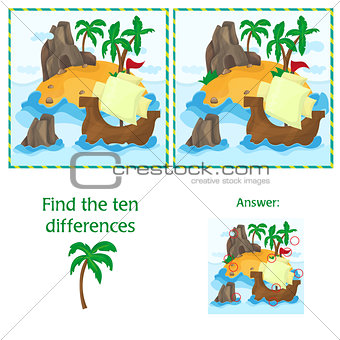 Find the ten differences between the two images with Island and Ship