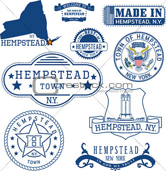 Set of generic stamps and signs of Hempstead, NY