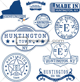 Set of generic stamps and signs of Huntington, NY