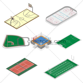 Set of playgrounds in isometric, vector illustration.