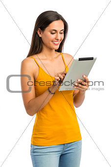 Happy woman with a tablet