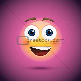 Happy emoji smiley on purple background.