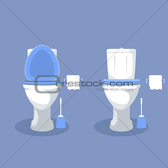 Toilet bowl with open toilet seat, paper and brush - wc