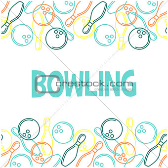 Seamless bowling pattern with outline of skittles and bowling ba