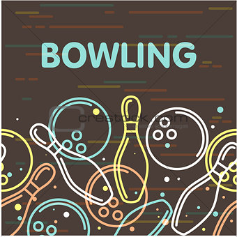 Bowling poster with outline of skittles and bowling balls