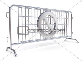 Steel barricades with NO sign. Side view