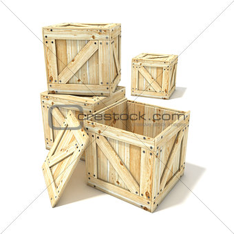 Wooden boxes. 3D