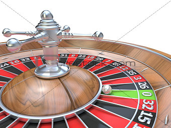 Roulette wheel. 3D Detail on zero green pocket