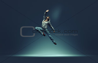 Jumping man strikes pose