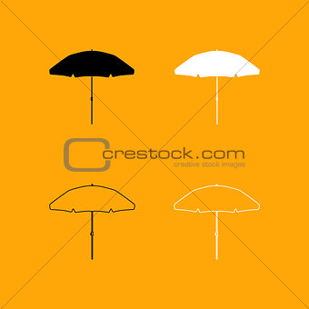 Beach umbrella set black and white icon .
