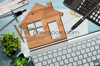 Construction Industry Concept - Wooden House Model