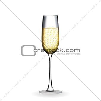 Naturalistic glass with festive champagne. Vector Illustration.