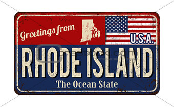 Greetings from Rhode Island vintage rusty metal sign