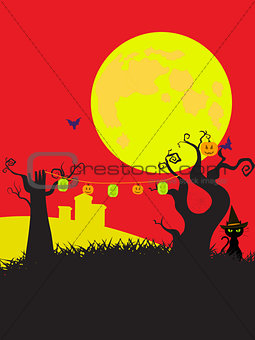 Halloween cortoons style black yellow and red background