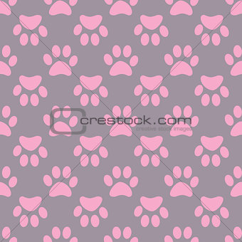 Animal paw seamless gray pink pattern