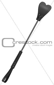 Black stick elastic cane with whip like tip heart shape. Accessory tool toy for BDSM