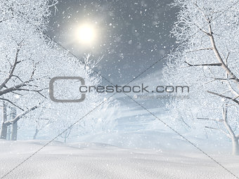 3D snowy winter landscape