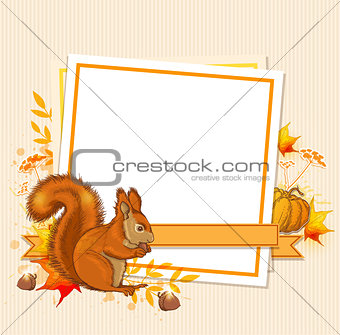 Autumn background with squirrel 