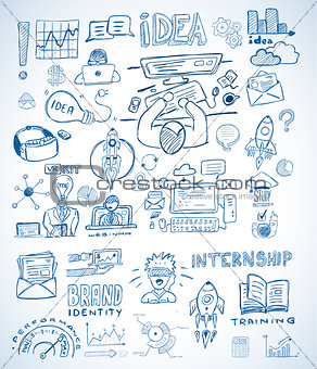 Business doodles Sketch set : infographics elements isolated, ve