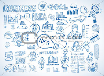 Business doodles Sketch set : infographics elements isolated, ve
